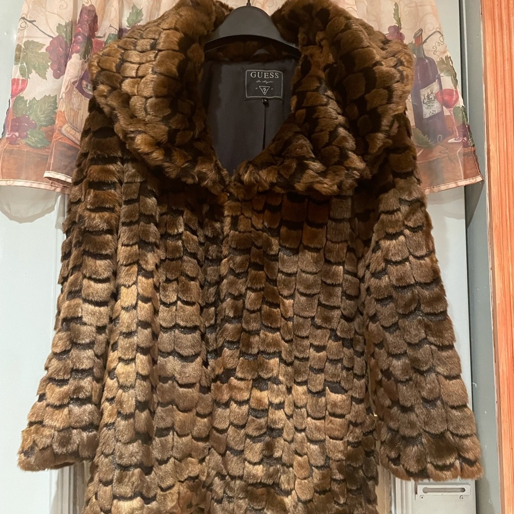 GUESS Brown Faux Fur Coat